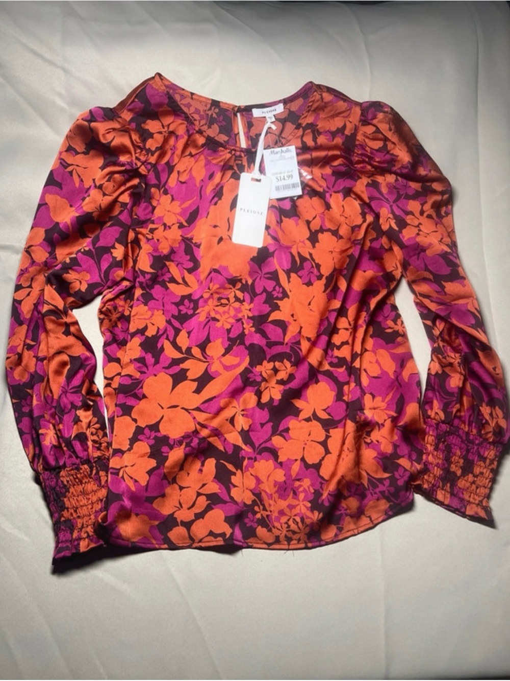 Pleione Orange & Magenta Floral Long-Sleeve Blouse